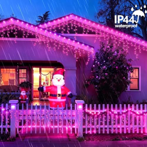 YEGUO 33ft 400 LED Pink Icicle Lights, 80 Drops Icicle Lights for Outside Connectable, 8 Modes String Christmas Light with Memory Timer - Image 7