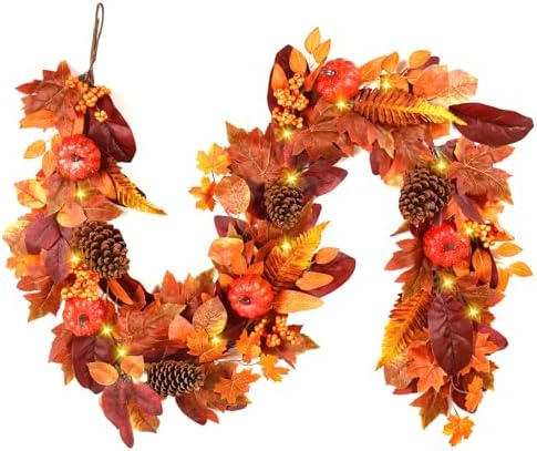 SHareconn 9ft Fall Garland with Lights and Timer for Mantle - Image 7