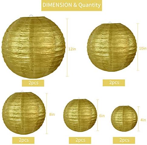 BEISHIDA Gold Paper Lanterns 10Pcs 4/6/8/10/12 Inch Round Chinese Lamp - Image 2