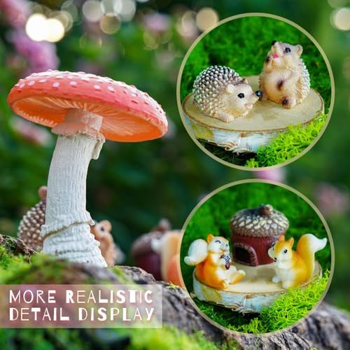 Fairy Garden Accessories, 7 Pieces Squirrel & Hedgehog Resin Figures with Acorn & Mushroom, Handmade Miniature Decor, Garden Miniatures and Home Decorations, Perfect DIY Gift - Image 6