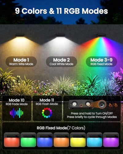 JOFIOS Fence Lights Solar Powered, 9 Fixed Colors ＆ Color Changing Solar Wall Lights Outdoor Waterproof IP65 Dusk-to-Dawn LED Deck Lighting for Patio, Railing, Pool, Porch, Backyard, Wall, 8 Pack - Image 2