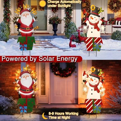 BRIGHTDECK 2 Pack Christmas Yard Signs Outdoor Decorations, Snowman Santa - Image 3