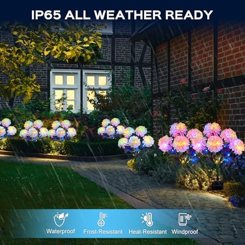 2 Pack Solar Garden Lights Outdoor, LED Colorful Waterproof Solar Powered Hydrangea Flowers Landscape Lights for Patio, Outside Yard, Pathway Decorative, Décor, Two Lighting Modes - Image 3
