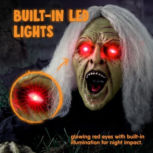 JOYIN Zombie Halloween Decoration Outdoor Witch Groundbreaker Halloween Graveyard Decor Outside, Scary Zombie Props with Sound Effect & Lighted Eyes for Haunted House, Lawn Yard Decorations - Image 2