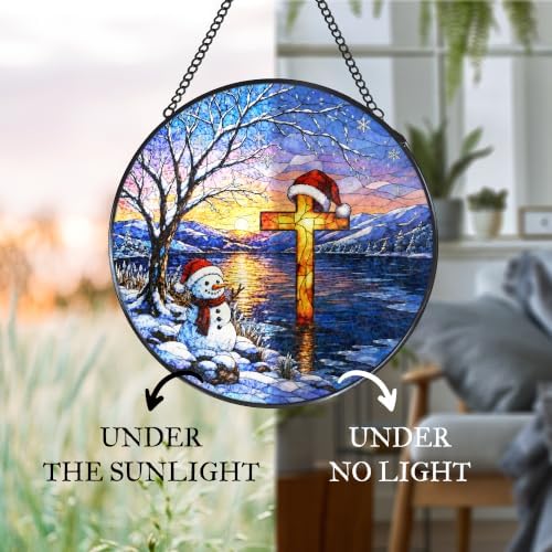 Christmas Cross Stained Glass Window Hanging Suncatcher 7.8x7.8 in - Image 6