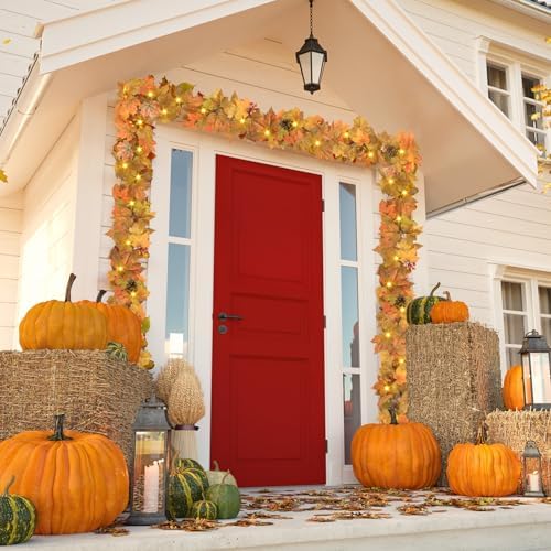 6 Ft Artificial Fall Garland with Lights - Autumn Maple Leaf f Thanksgiving Decor Hanging Vine Autumn Foliage Garland Used for Home Wedding Party Decor - Image 3