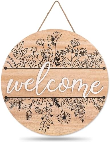 JarThenaAMCS 3D Wildflower Welcome Door Sign Black Wild Floral Wooden Hanging Sign Front Door Hanger for Indoor Outdoor Farmhouse Home Porch Window Decor by JarThenaAMCS
