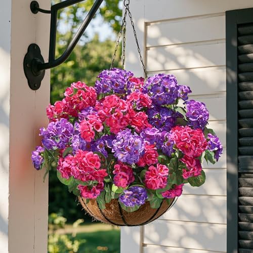 Artificial Geranium Fake Flowers for Outdoors Decoration, 6 Bundles Silk Geraniums Flower UV Resistant Look Real Faux Plants for Front Door Garden Porch Planter Patio Balcony Yard Indoor Home, Mix - Image 4
