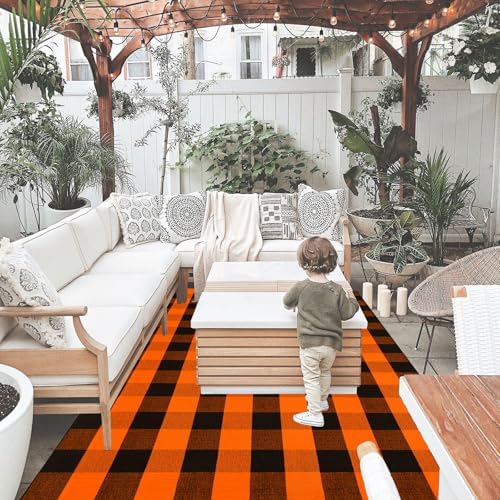 Fall Outdoor Rug Orange Buffalo Plaid Outdoor Rug Cotton Hand-Woven Buffalo Check Rug Layered Doormats for Front Door/Front Porch/Farmhouse/Entryway/Patio - Image 7