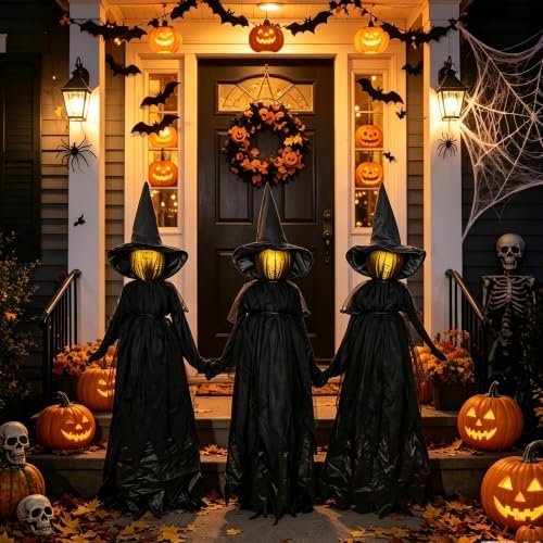 DR.DUDU Halloween Decorations Outdoor 4.6 FT Light Up Witch Stakes Set of 3 - Image 5