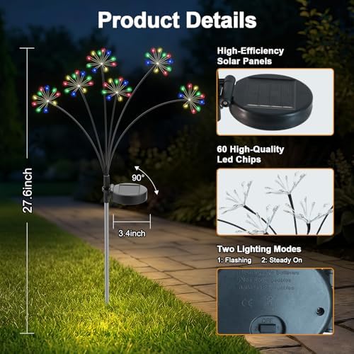 Solar Garden Lights Outdoor, Upgraded Solar Swaying Starburst Light Waterproof with 2 Modes, Solar Fairy Firework Lights for Yard Patio Pathway Flowerbed Balcony Garden Decoration (Multicolor, 4 Pack) - Image 7