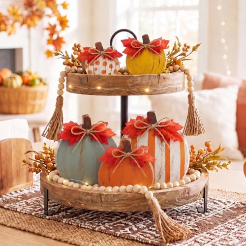 Gerrii 5 Pcs Fall Pumpkin Decor, Rustic Wooden Table Centerpieces, Vintage - Image 3
