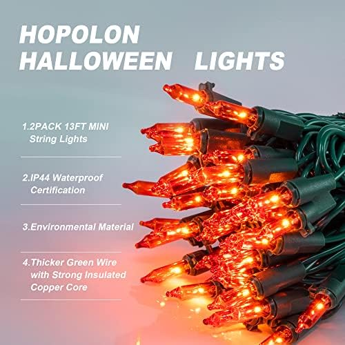 Hopolon Orange Halloween Mini Lights, 2 Pack 50 Count 13FT Green Wire - Image 3