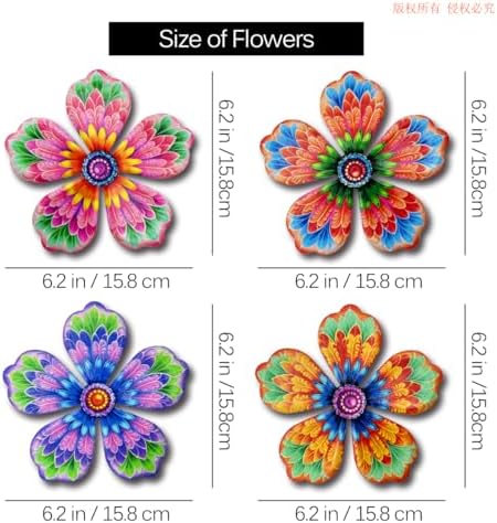 Giyyomtr Metal Flowers Wall Decor - 4pcs Metal Wall Art Hanging Decorations for Outdoor Fence Garden Yard Patio Decor - Image 3