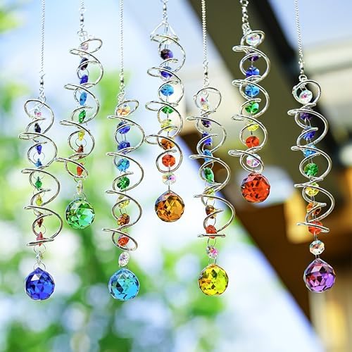 7 Pcs Crystal Gazing Ball Spiral Wind Spinner Suncatcher Garden Decor - Image 5