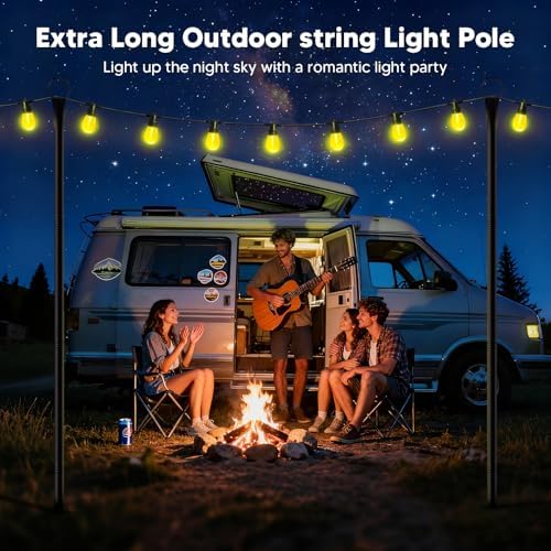 6 Pack String Light Poles for Outside, 9Ft Light Poles for Outdoor String Lights, Adjustable Outdoor String Light Poles with Fork,Metal Fence Post for Patio,Backyard,Deck - Image 2