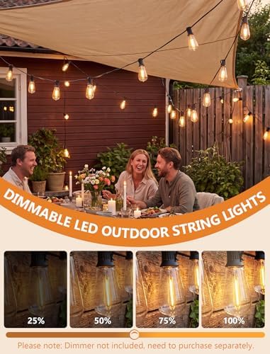 20FT ST40 LED Outdoor String Lights with 22 Shatterproof Vintage Edison Bulbs, Patio String Lights Waterproof for Backyard Porch Garden Balcony Party Bistro Decorations,2700K Warm White, Black Wire - Image 6