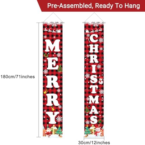 Christmas Decorations Red Black Buffalo Plaid Banner Xmas Porch Door Sign Welcome Banner for Wall Home Party Decor Merry Christmas Decorations Indoor Outdoor - Image 5