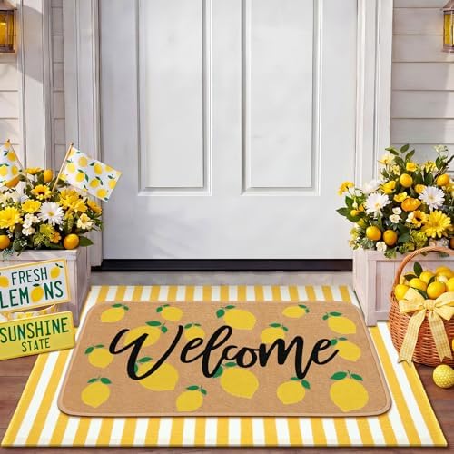 Tinideya 2 Pcs Summer Lemon Welcome Door Mats Outdoor - Image 6