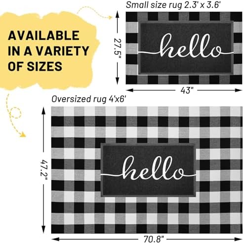 KILOCOCO Buffalo Plaid Checkered Rug 4x6 ft Black White Front Door Rug - Image 2