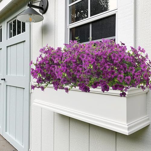 Grunyia Artificial Fake Flowers for Outdoor Spring Decoration, 16 Bundles Faux Silk Colorful UV Resistant Realistic for Outside Porch Patio Home Yard Garden Planters Pots Window Box (Light Purple) - Image 5