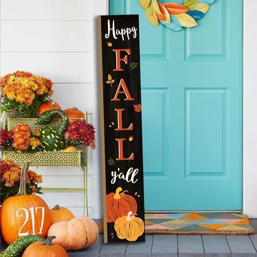 Happy Fall Y'all Welcome Porch Sign Decor Autumn Pumpkin Wooden Hanging Sign Door Porch Standing Decorative Signs Plaques for Front Door Farmhouse Outdoor Indoor Welcome Sign Wall Craft Decor 47.2"H - Image 5