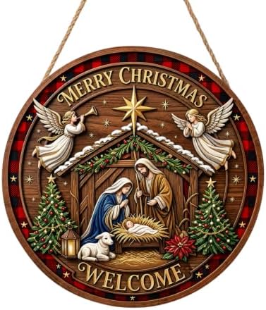 Merry Christmas Sign for Front Door Decor Nativity Scene Winter Welcome by Unknown