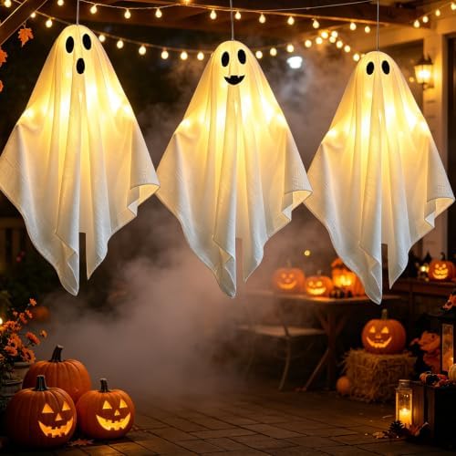 Solar Light Up Swinging Ghost, Halloween Outdoor Decor - Image 4