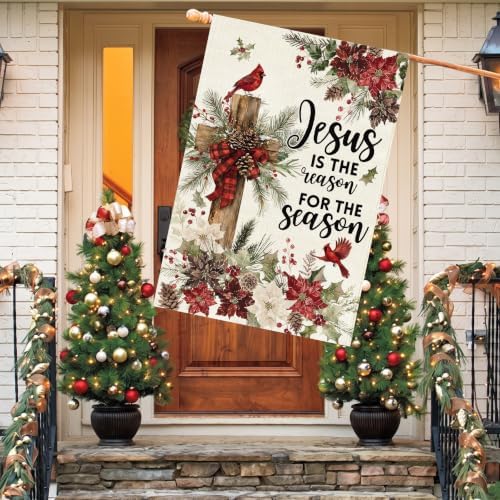 Baccessor Christmas House Flag 28x40 Inch Large Winter Cardinal Farmhouse - Image 3