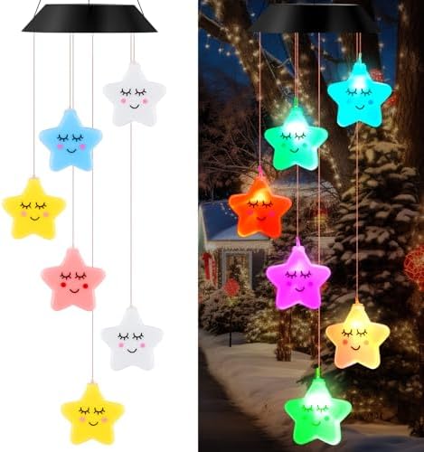 GlikCeil Star Solar Wind Chimes 27.5inch Outside Waterproof Hanging LED for Yard, Porch, Patio, Pajama Party, Color Changing Lights(Sleeping Star) by GlikCeil