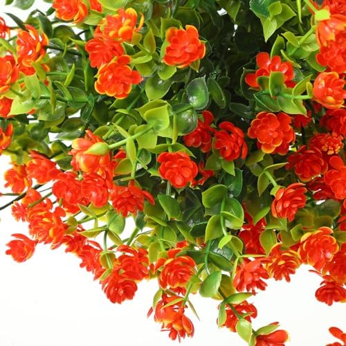 WILLBOND 12 Bundles Artificial Flowers Outdoor, UV Resistant Faux Artificial Plants Shrubs Plastic Flower Bulk for Hanging Planter Porch Window Home Spring Summer Decor(Orange) - Image 4