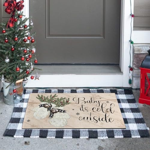 Winter Door Mat Outdoorfor for Front Door,Knitted Gloves Baby Its Cold Outside Welcome Doormat,Christmas Xmas Holiday Floor Rug for Porch Entrance Farmhouse Decor 30" x 17" - Image 2