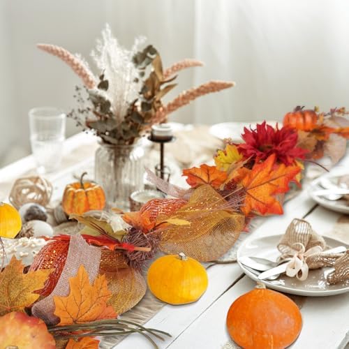 6ft Thick Fall Maple Leaves Garland with Sunflower & Pumpkin - Image 7