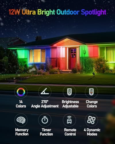 HIBOITEC 12W Christmas Spotlight Outdoor with Plug Timer Color Changing 120V Landscape Lighting Waterproof Dimmable LED Spot Light for Yard Christmas Outside House Garden Tree Decoration 6Pack - Image 3