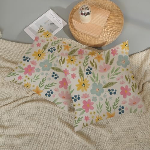Outdoor Pillow Covers 16x16 Inch 2 Pcs Watercolor Pink Green Flower Spring Decor Throw Pillows Vintage Floral Summer Outdoor Seasonal Decoration Pillowcase Linen Cushion Cover for Couch Sofa - Image 5