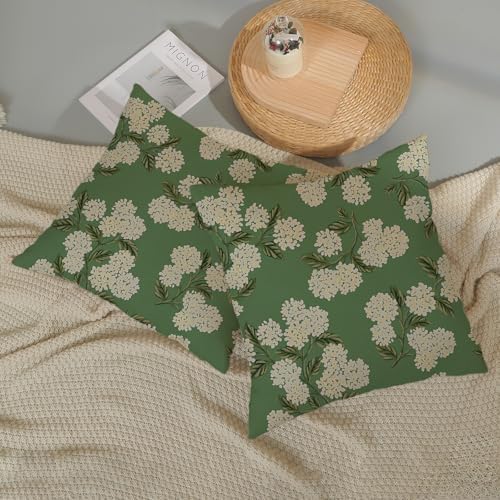 Sage Green Spring Pillow Covers 20x20 Inch 2 Pcs Yellow Hydrangea Flower Decor Throw Pillows Vintage Floral Seasonal Summer Outdoor Decoration Pillowcase Linen Cushion Cover for Couch Sofa - Image 5