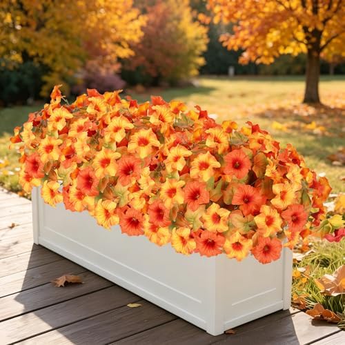 Artificial Fall Flowers for Outdoors, Faux Petunias Autumn Decoration, Fake Flowers Plants UV Resistant Look Real Silk Flowers for Outside Planter Front Door Porch Patio Yard (6, Orange-Yellow) - Image 4