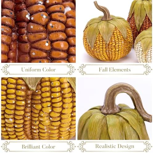 Valery Madelyn Fall Decorations for Home Pumpkins Decor, Set of 3 Resin Artificial Corn Decorative Pumpkins Figurines for Indoor Table Centerpieces Autumn Thanksgiving Halloween Decoration 6.3 Inch - Image 5