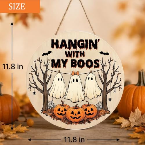 Halloween Decorations Wooden Sign for Home, Hangin' with My Boos Ghost Sign - Image 5