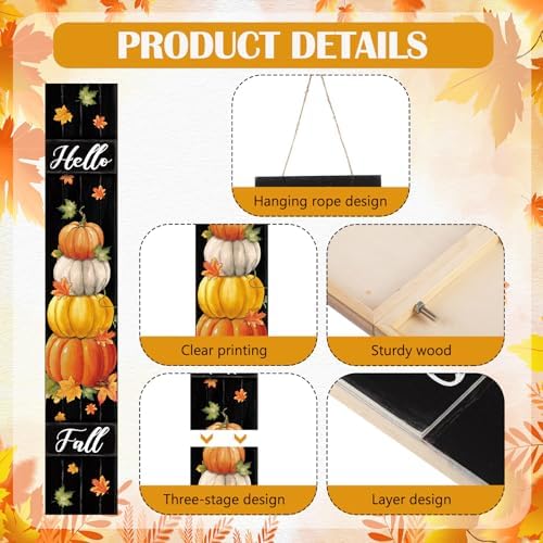 Threehoney Thanksgiving Welcome Sign 47" Large Fall Front Porch Decor Pumpkin Wooden Porch Sign Rustic Farmhouse Standing Hanging Wall Decor for Home Outdoor Holiday Autumn Front Door Yard Entryway - Image 4