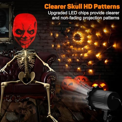 Halloween Decorations Outdoor, 3D Dynamic Red Skull Halloween Projector Lights, Waterproof Holiday Light for Window, Ground, Roof, Wall,Cemetery, Holiday Decor - Image 2