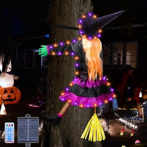 Halloween Decorations Outdoor, Solar Witch, Orange Purple by ILLUMINEW