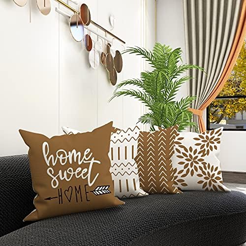YCOLL Pillow Covers 16x16 Set of 4, Modern Sofa Throw Pillow Cover, Decorative Outdoor Linen Fabric Pillow Case for Couch Bed Car， Light Brown - Image 2
