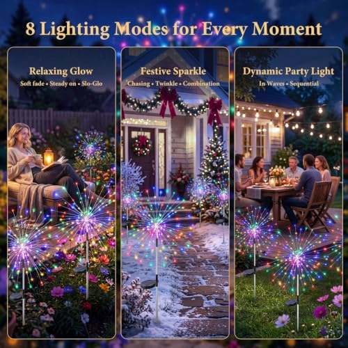Solar Garden Lights Outdoor 8Pack,Multicolor Solar Firework Lights - Image 3