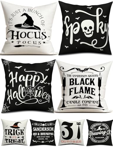 TOYPOPOR Halloween Decorations Pillow Covers Double-Side Printing 20x20 Set of 4 Halloween Decor Indoor Outdoor Hocus Pocus Farmhouse Saying Decorative Cushion Cases Spider Web Cat Skull Home Decor by TOYPOPOR
