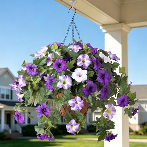 Ammyoo Artificial Hanging Fake Flowers with Basket Plants for Outdoor Decor by Ammyoo