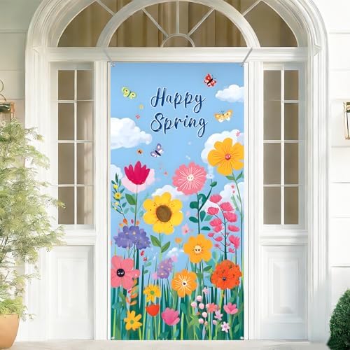 Front Door Covers Decorative, Spring Flower Design Door Curtain 70.8 x 35.4 Inch for Porch Outdoor Indoor Home Decor (Colorful-227) - Image 4
