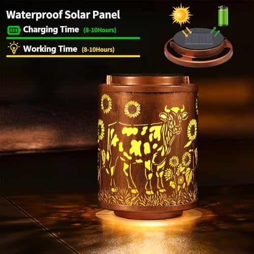 Solar Lanterns Metal Hanging Garden Decor Birthday Gifts for Women (Cow) - Image 2