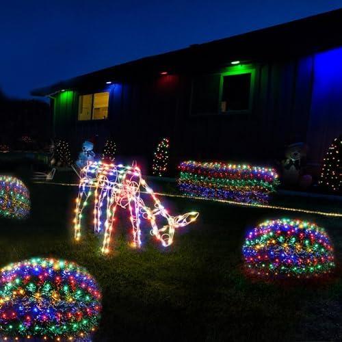 WBao Solar Christmas Lights Outdoor 200LED F8 Big Bulbs, 8.4ft x 5.2ft Christmas Net Lights with Remote Control, 8 Modes, Timer, Waterproof for Lawn, Bushes, Trees Outdoor Xmas Decorations, Multicolor - Image 3