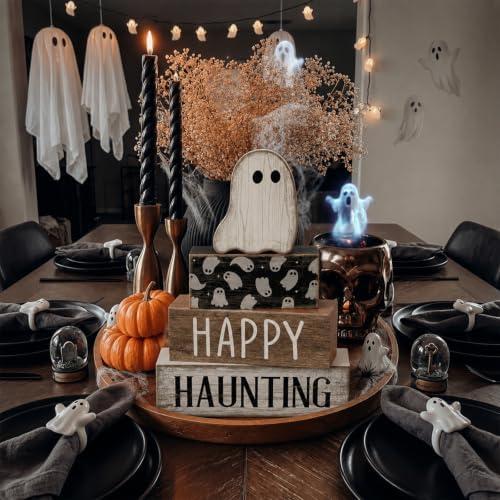 Lineshading 4 Pcs Happy Haunting Wood Blocks, Halloween Farmhouse Decor - Image 6
